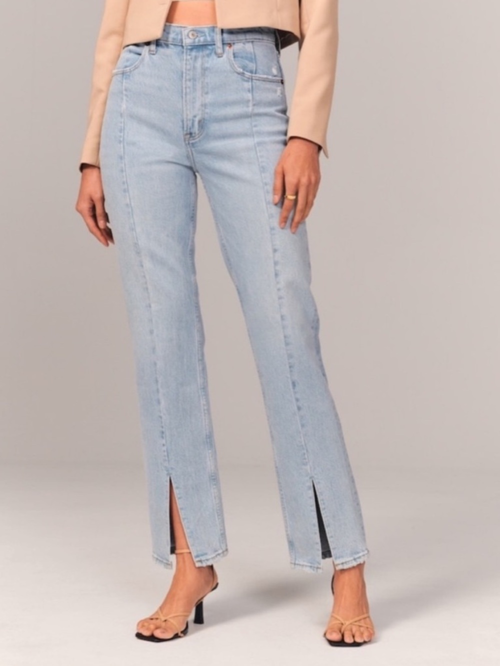Abercrombie & Fitch Light Wash High-Rise Straight Jeans with Front Slits